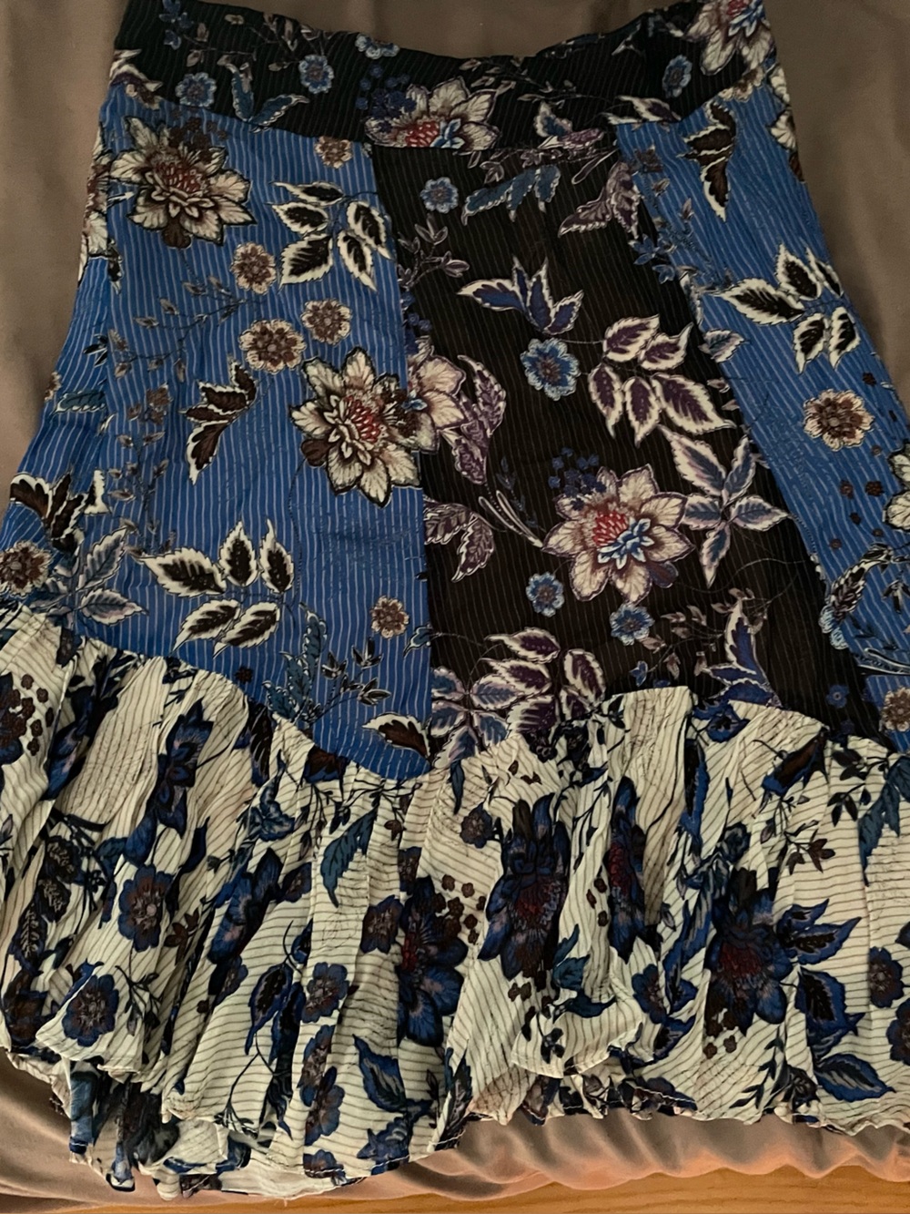 Zara Floral Patchwork Skirt - Blue, Black, Cream